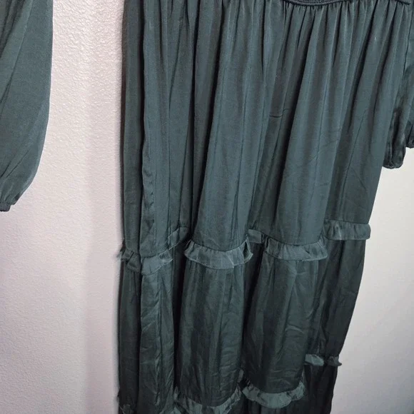 Böhme Green Prairie Maxi Dress Long Sleeve Tiered Ruffle Cottagecore Boho Size S - Picture 3 of 9